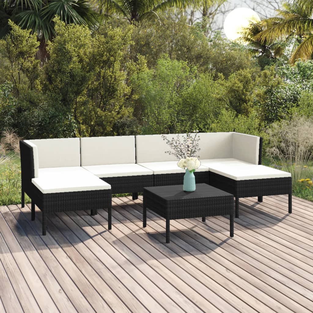 7-delige Loungeset met kussens poly rattan zwart is nu te koop bij PeponiXL, paradijselijk wonen!