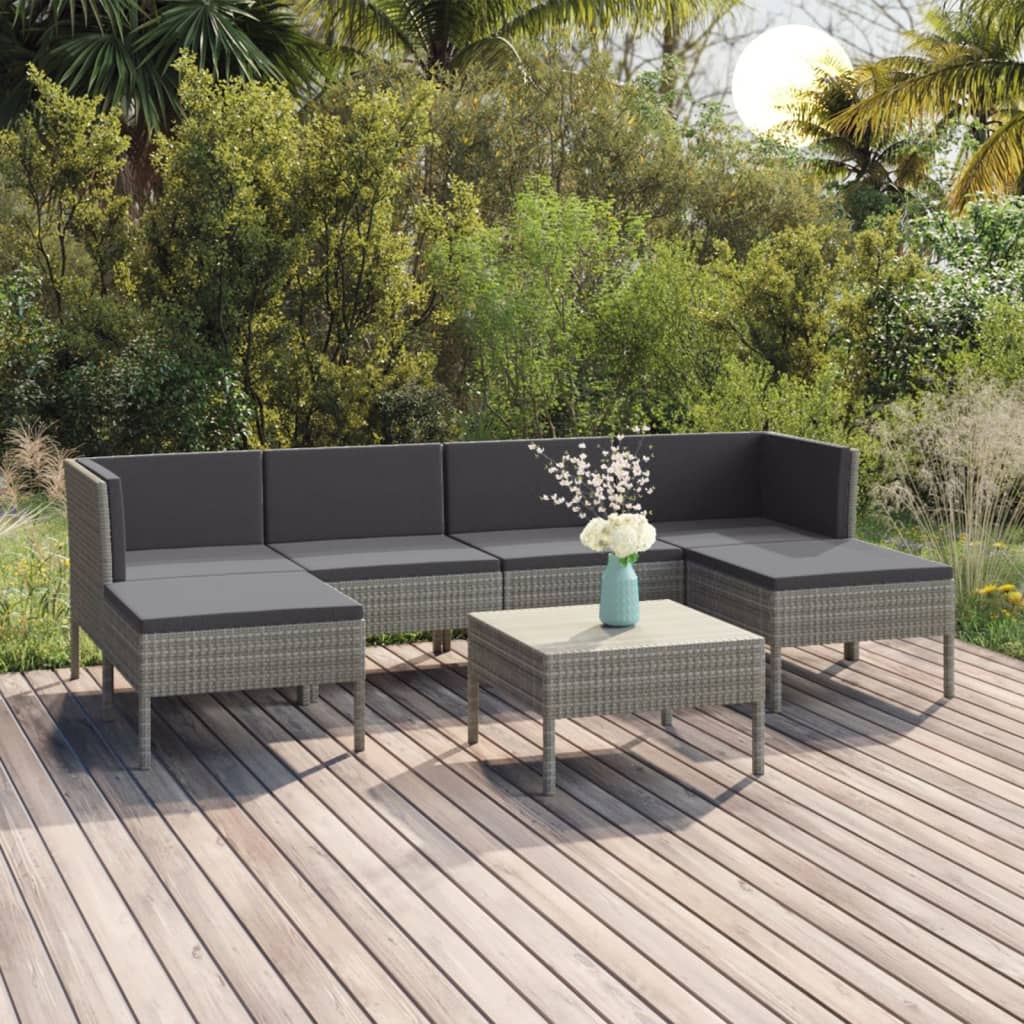 7-delige Loungeset met kussens poly rattan grijs is nu te koop bij PeponiXL, paradijselijk wonen!