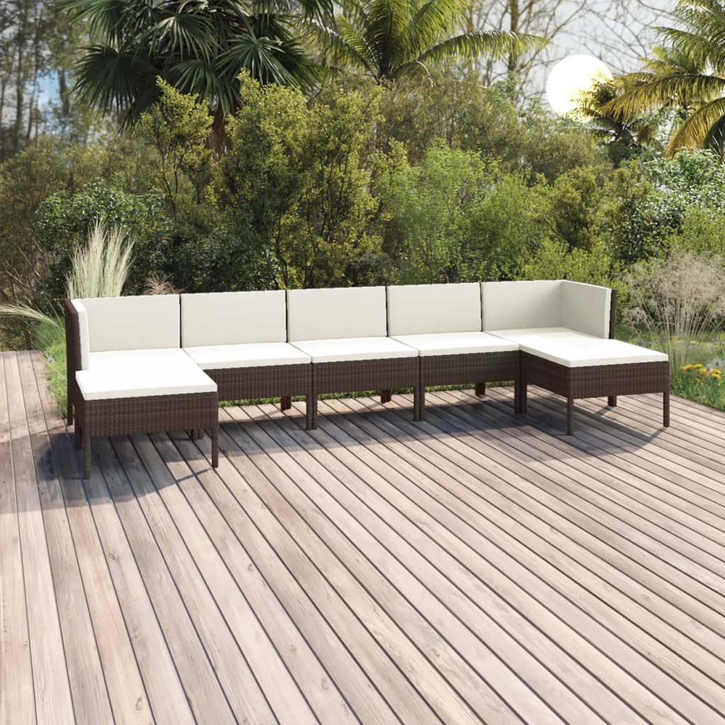 7-delige Loungeset met kussens poly rattan bruin is nu te koop bij PeponiXL, paradijselijk wonen!