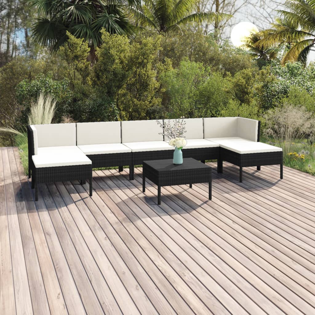 8-delige Loungeset met kussens poly rattan zwart is nu te koop bij PeponiXL, paradijselijk wonen!