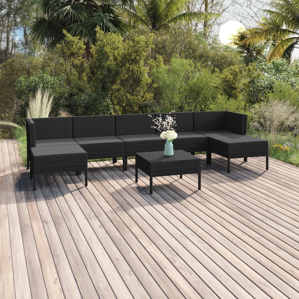 8-delige Loungeset met kussens poly rattan zwart is nu te koop bij PeponiXL, paradijselijk wonen!
