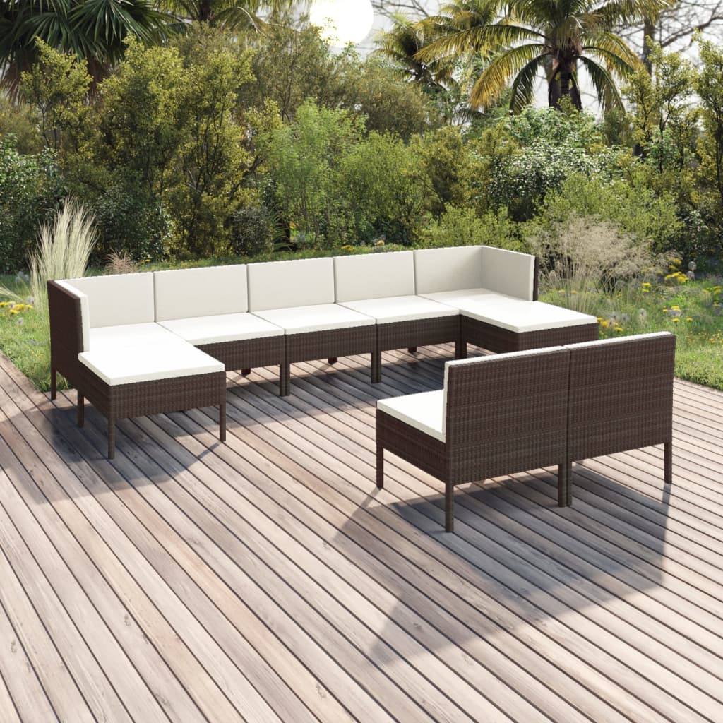 9-delige Loungeset met kussens poly rattan bruin is nu te koop bij PeponiXL, paradijselijk wonen!