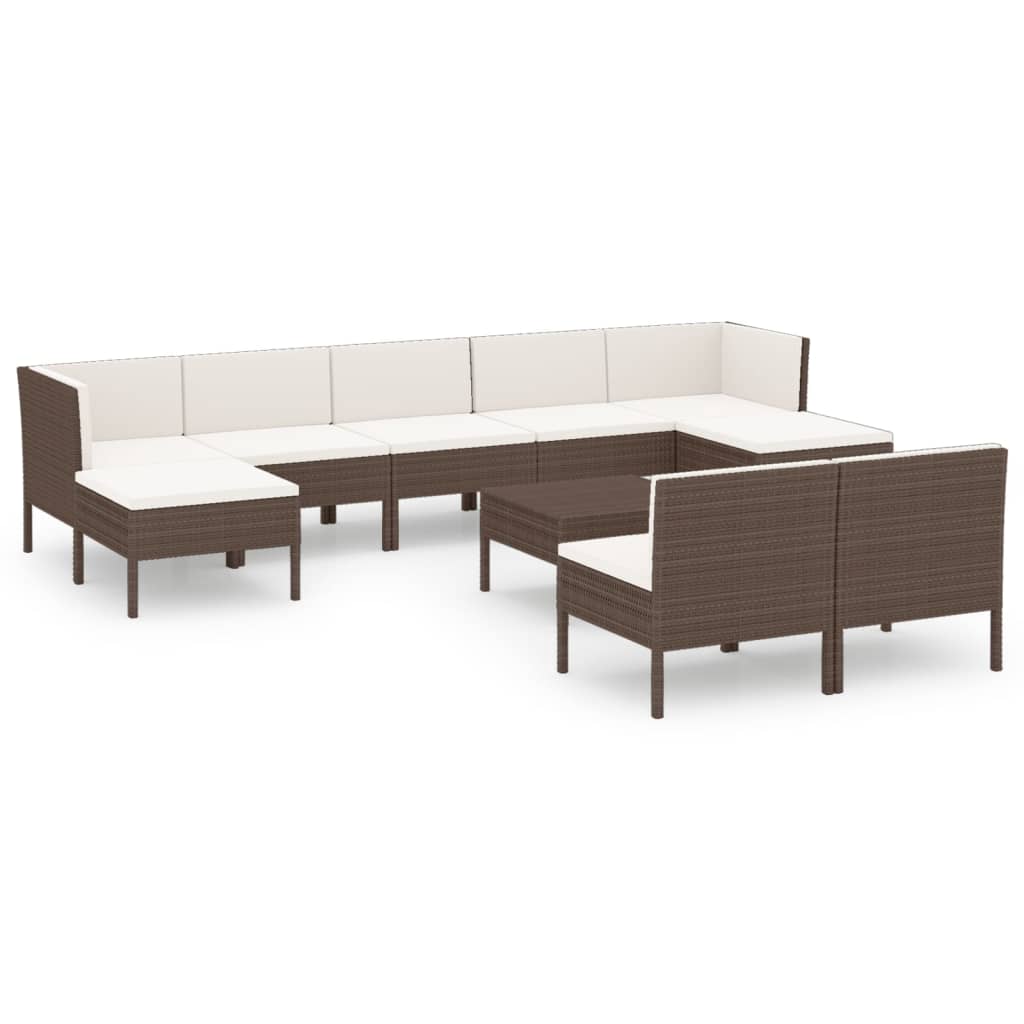 10-delige Loungeset met kussens poly rattan bruin is nu te koop bij PeponiXL, paradijselijk wonen!