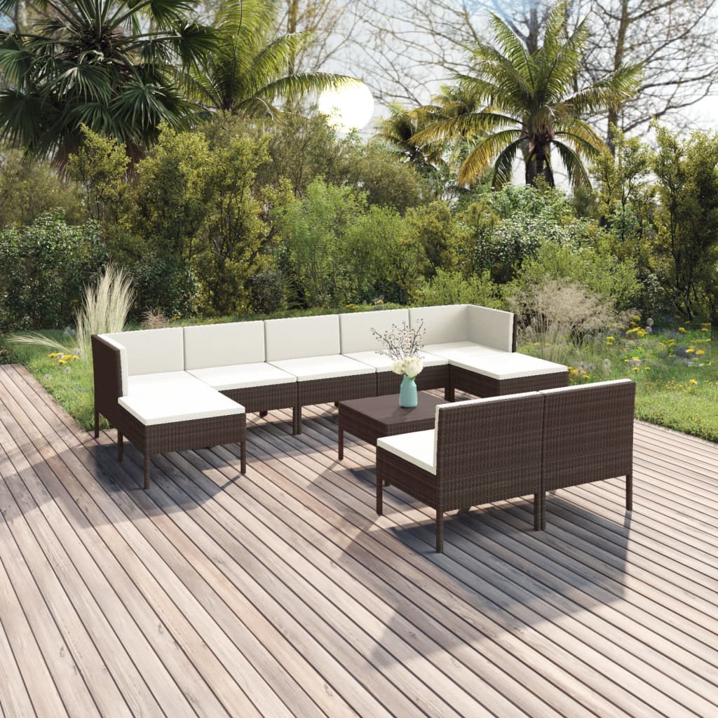 10-delige Loungeset met kussens poly rattan bruin is nu te koop bij PeponiXL, paradijselijk wonen!