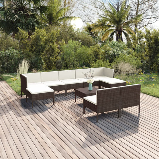 10-delige Loungeset met kussens poly rattan bruin is nu te koop bij PeponiXL, paradijselijk wonen!