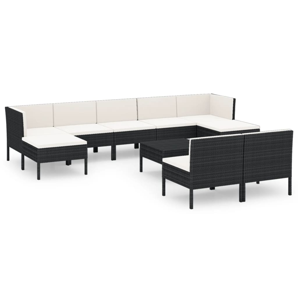 10-delige Loungeset met kussens poly rattan zwart is nu te koop bij PeponiXL, paradijselijk wonen!