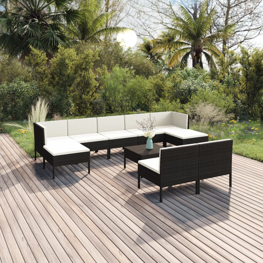 10-delige Loungeset met kussens poly rattan zwart is nu te koop bij PeponiXL, paradijselijk wonen!