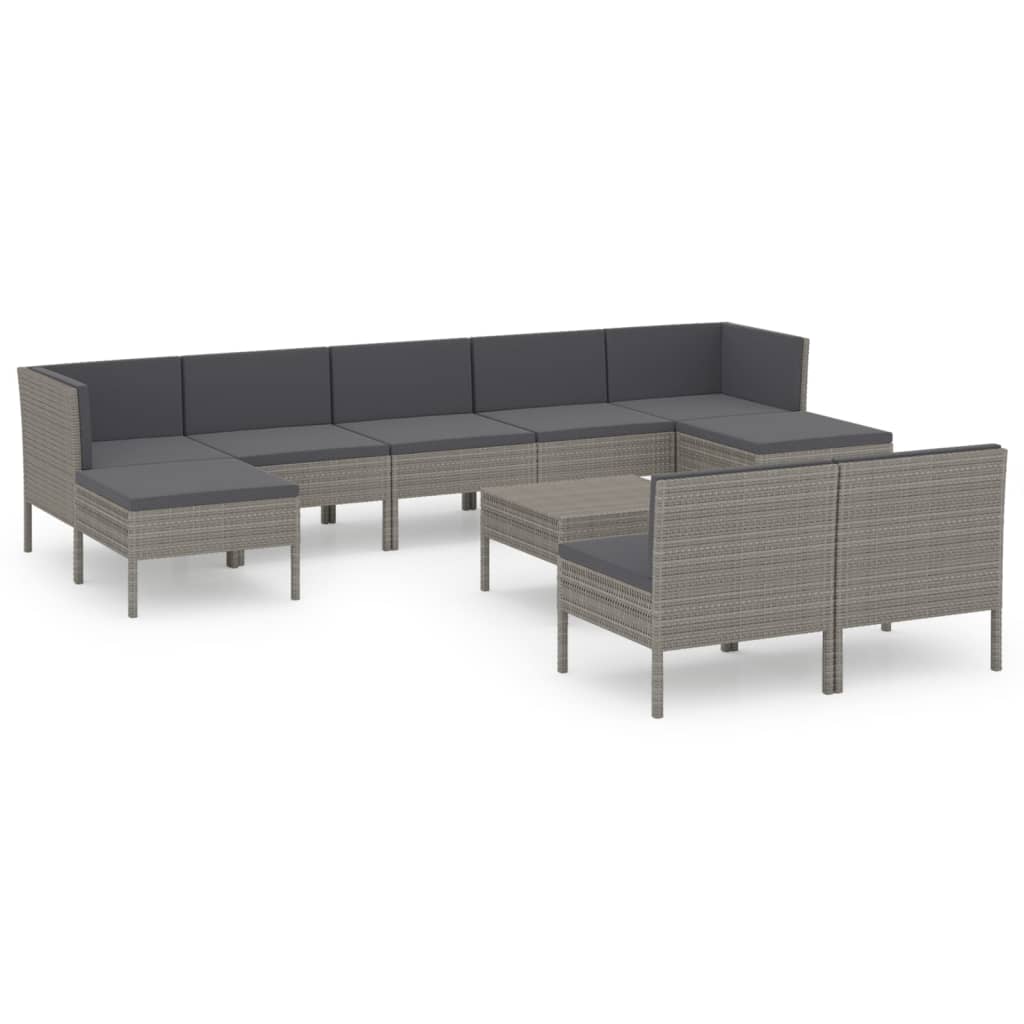 10-delige Loungeset met kussens poly rattan grijs is nu te koop bij PeponiXL, paradijselijk wonen!