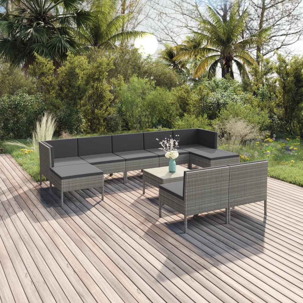 10-delige Loungeset met kussens poly rattan grijs is nu te koop bij PeponiXL, paradijselijk wonen!