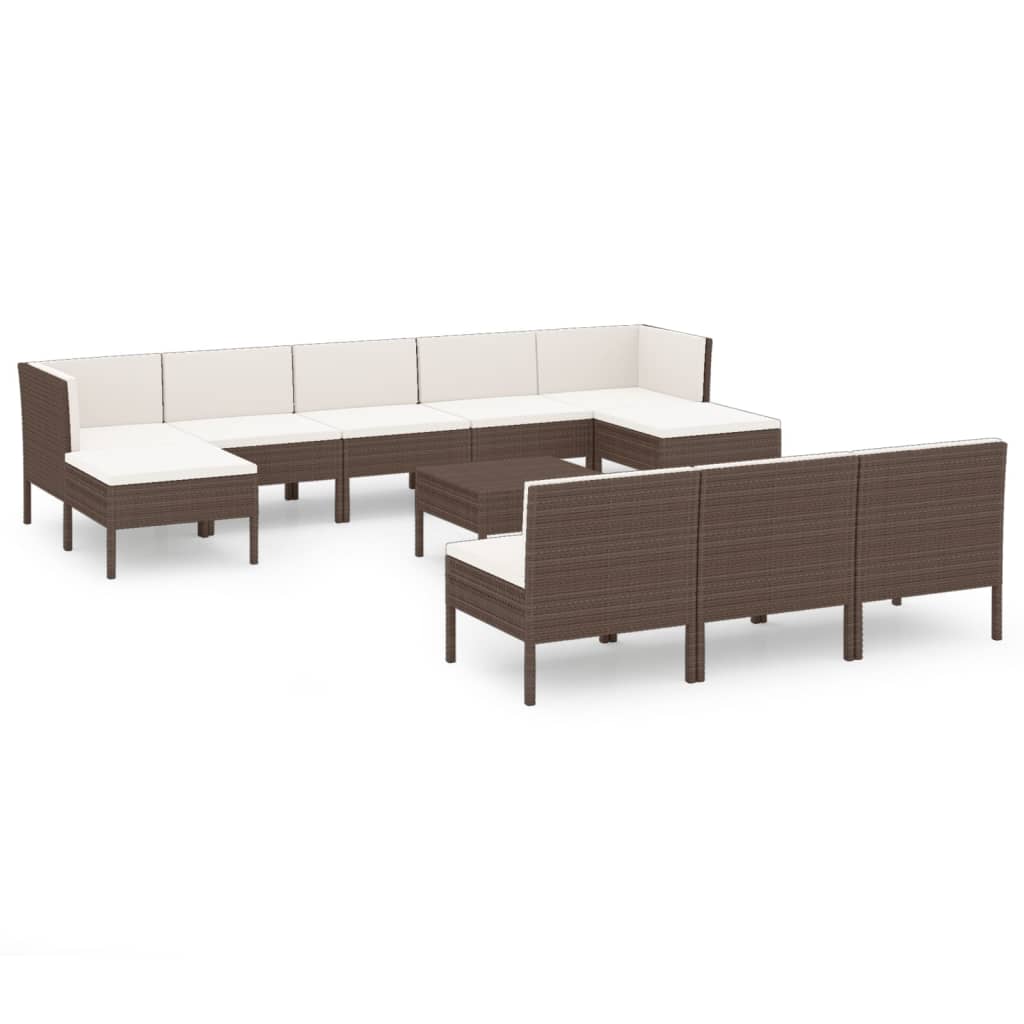 11-delige Loungeset met kussens poly rattan bruin is nu te koop bij PeponiXL, paradijselijk wonen!