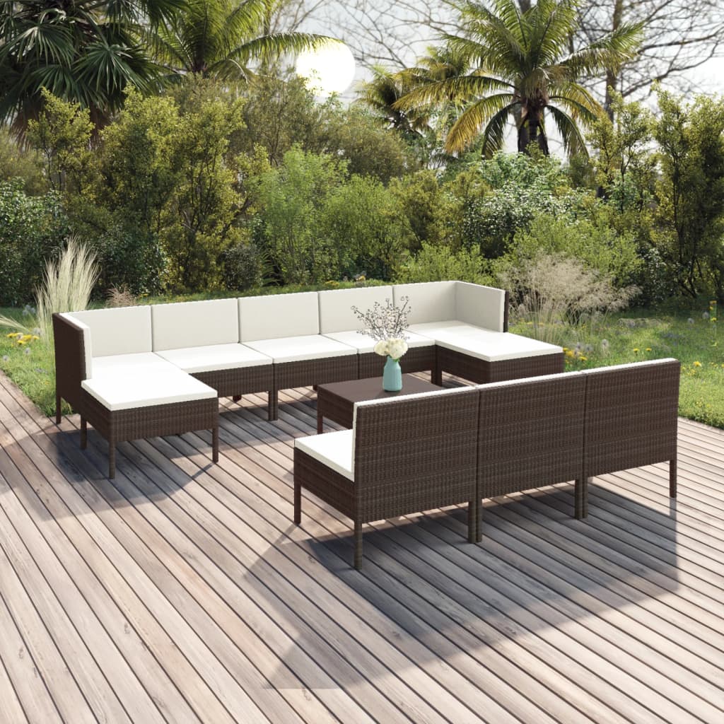 11-delige Loungeset met kussens poly rattan bruin is nu te koop bij PeponiXL, paradijselijk wonen!