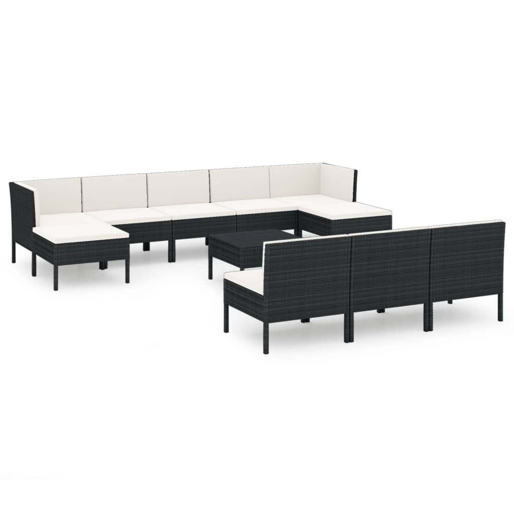 11-delige Loungeset met kussens poly rattan zwart is nu te koop bij PeponiXL, paradijselijk wonen!