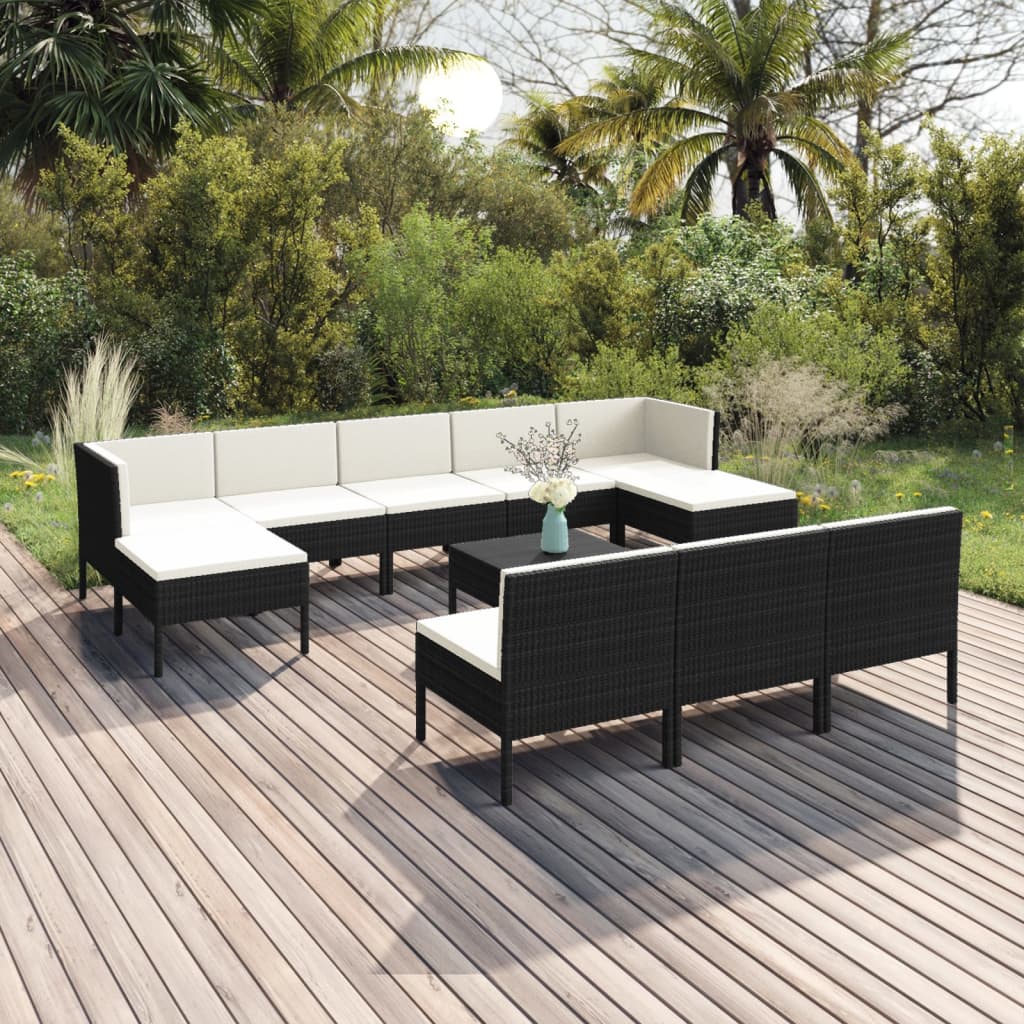 11-delige Loungeset met kussens poly rattan zwart is nu te koop bij PeponiXL, paradijselijk wonen!