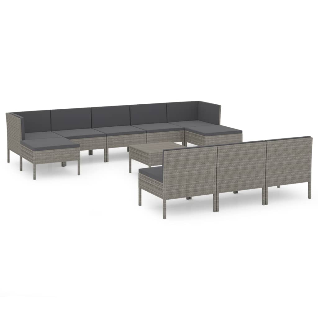 11-delige Loungeset met kussens poly rattan grijs is nu te koop bij PeponiXL, paradijselijk wonen!