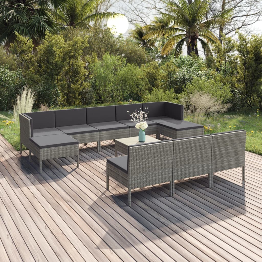11-delige Loungeset met kussens poly rattan grijs is nu te koop bij PeponiXL, paradijselijk wonen!