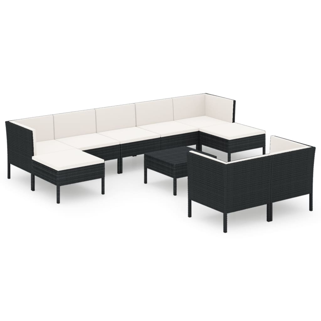 10-delige Loungeset met kussens poly rattan zwart is nu te koop bij PeponiXL, paradijselijk wonen!