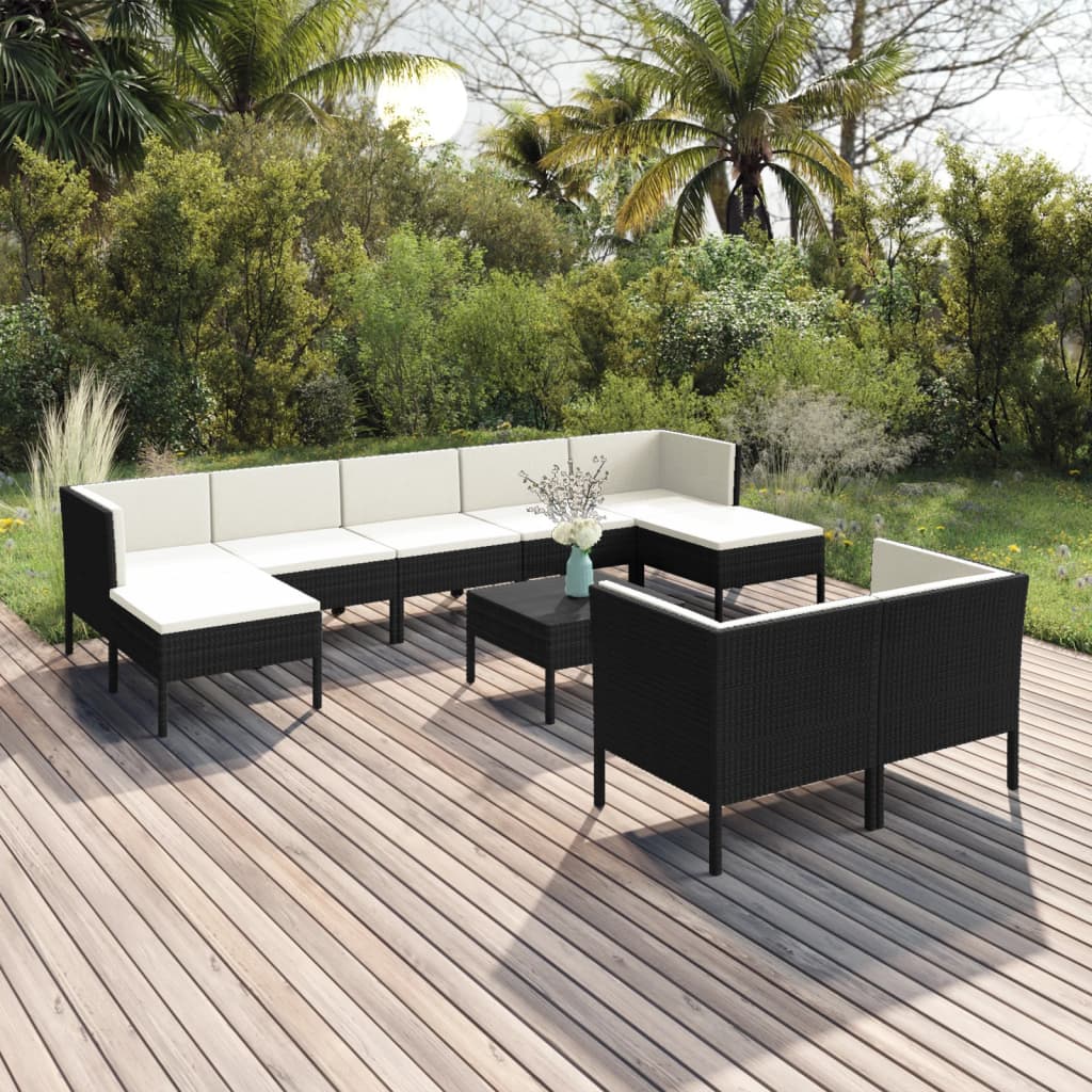 10-delige Loungeset met kussens poly rattan zwart is nu te koop bij PeponiXL, paradijselijk wonen!
