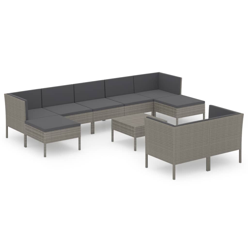 10-delige Loungeset met kussens poly rattan grijs is nu te koop bij PeponiXL, paradijselijk wonen!