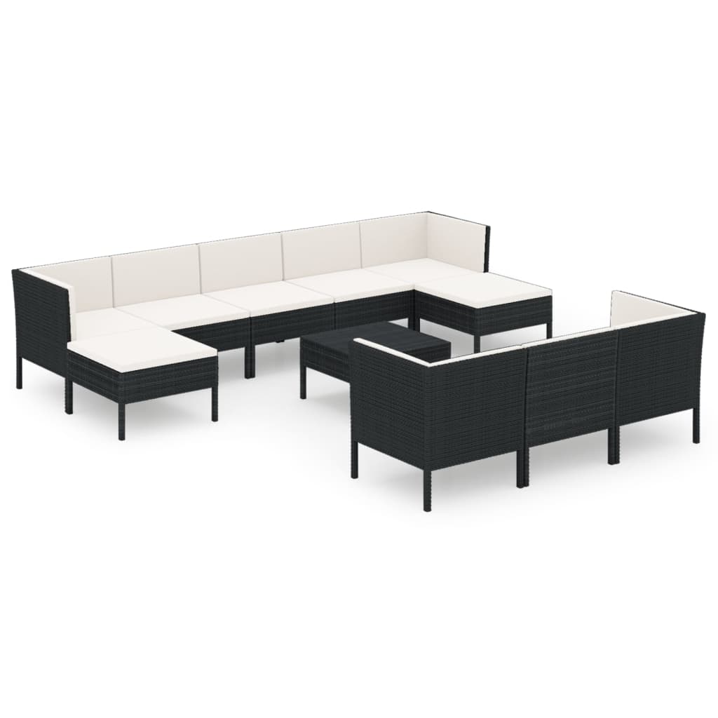 11-delige Loungeset met kussens poly rattan zwart is nu te koop bij PeponiXL, paradijselijk wonen!
