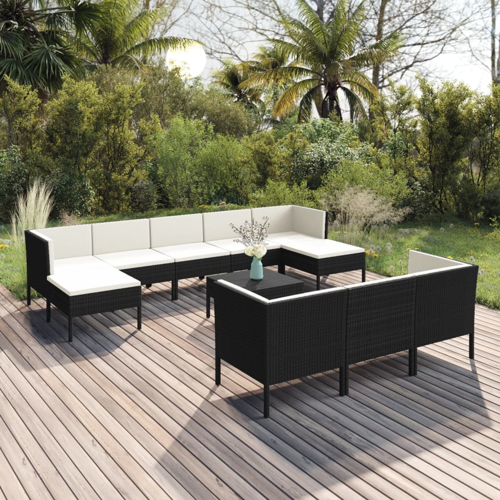 11-delige Loungeset met kussens poly rattan zwart is nu te koop bij PeponiXL, paradijselijk wonen!