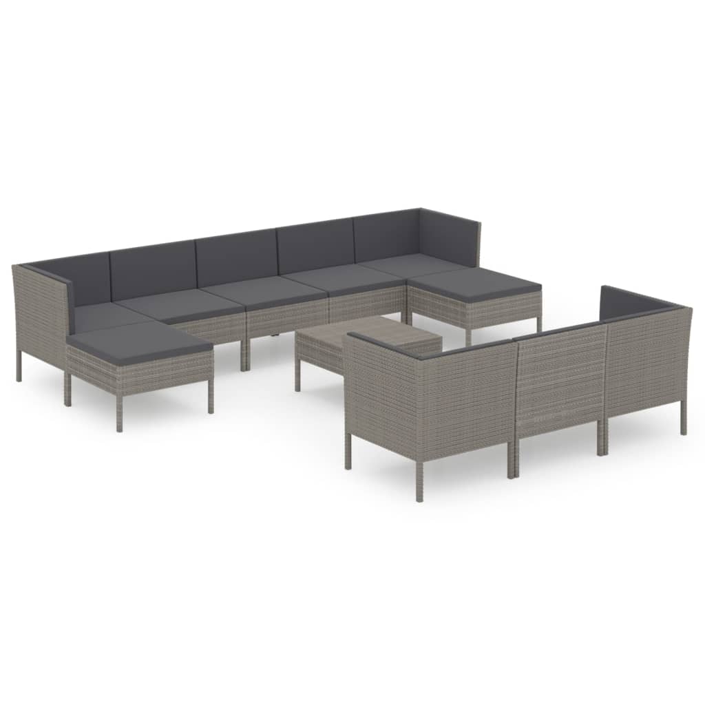 11-delige Loungeset met kussens poly rattan grijs is nu te koop bij PeponiXL, paradijselijk wonen!