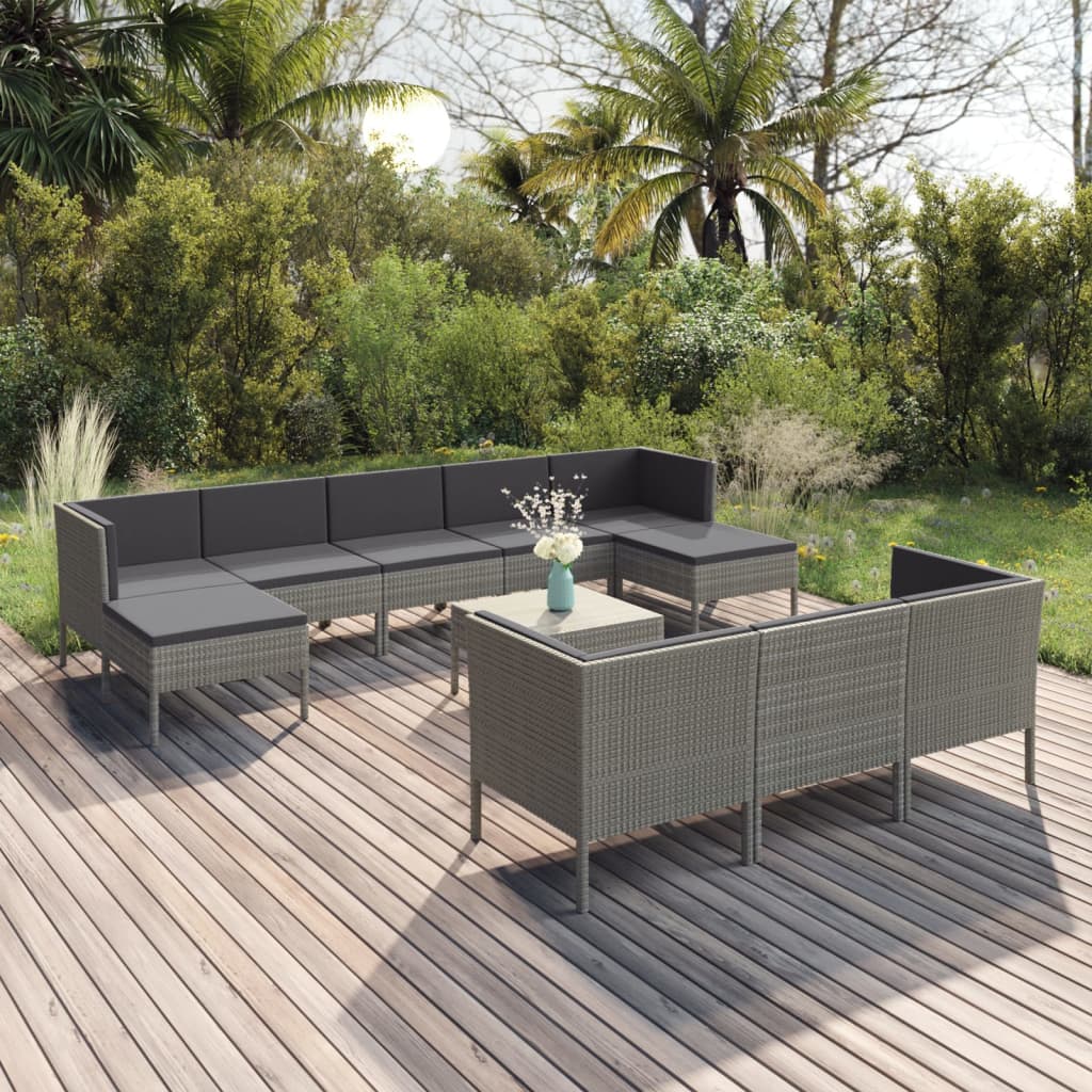 11-delige Loungeset met kussens poly rattan grijs is nu te koop bij PeponiXL, paradijselijk wonen!
