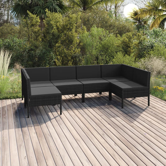 6-delige Loungeset met kussens poly rattan zwart is nu te koop bij PeponiXL, paradijselijk wonen!