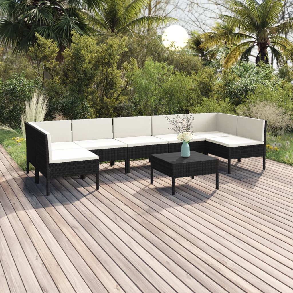 8-delige Loungeset met kussens poly rattan zwart is nu te koop bij PeponiXL, paradijselijk wonen!