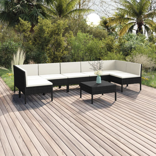 8-delige Loungeset met kussens poly rattan zwart is nu te koop bij PeponiXL, paradijselijk wonen!