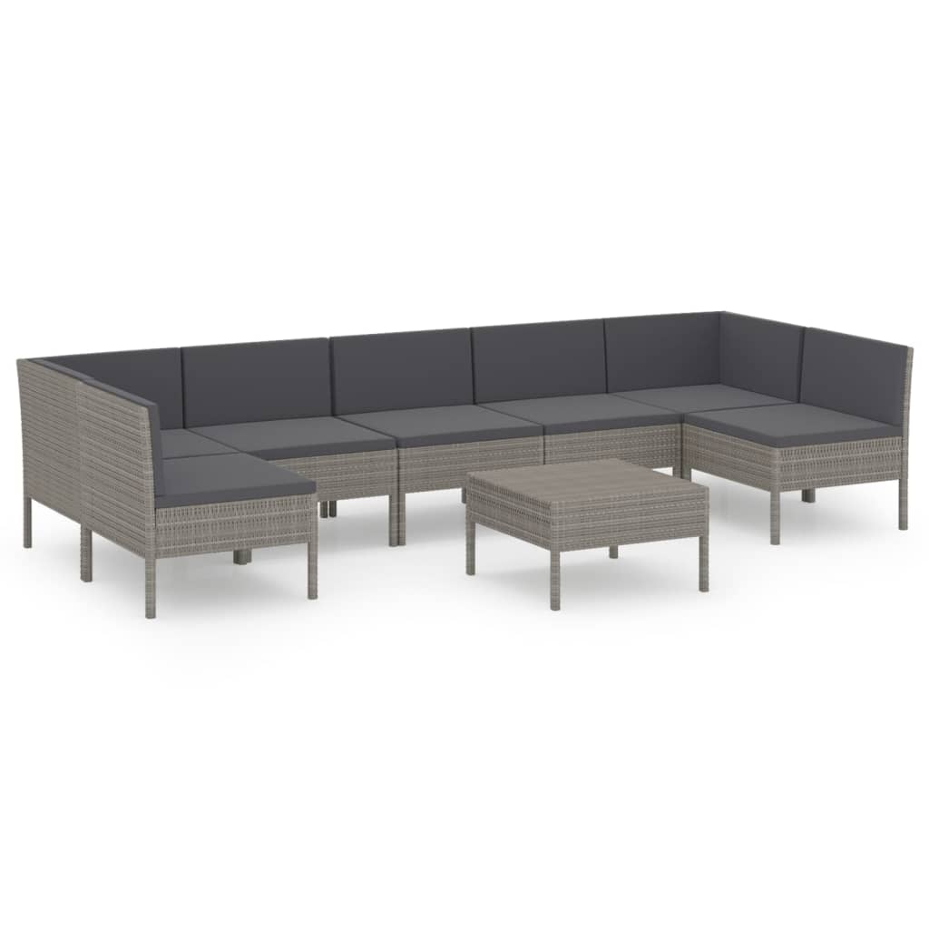 8-delige Loungeset met kussens poly rattan grijs is nu te koop bij PeponiXL, paradijselijk wonen!
