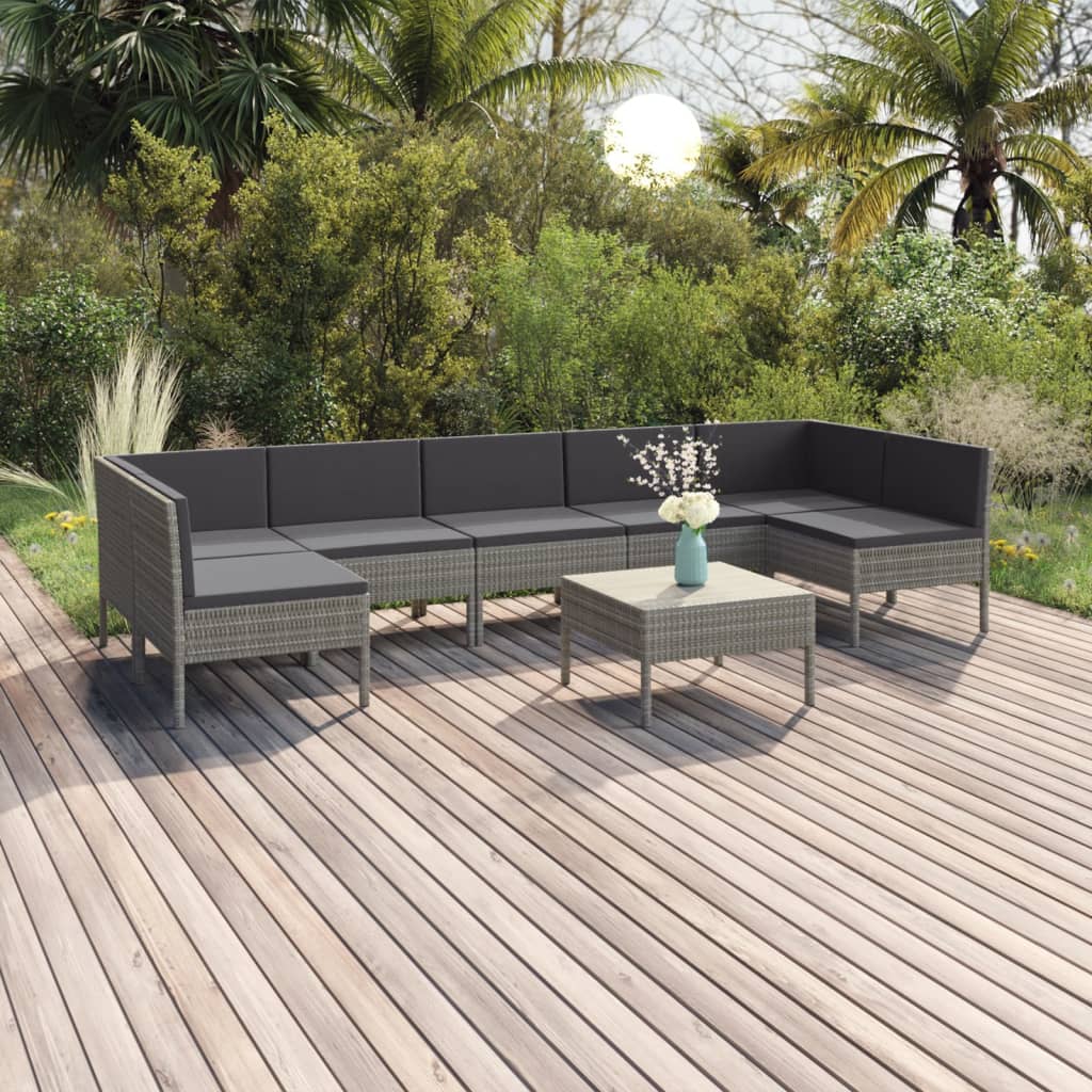 8-delige Loungeset met kussens poly rattan grijs is nu te koop bij PeponiXL, paradijselijk wonen!