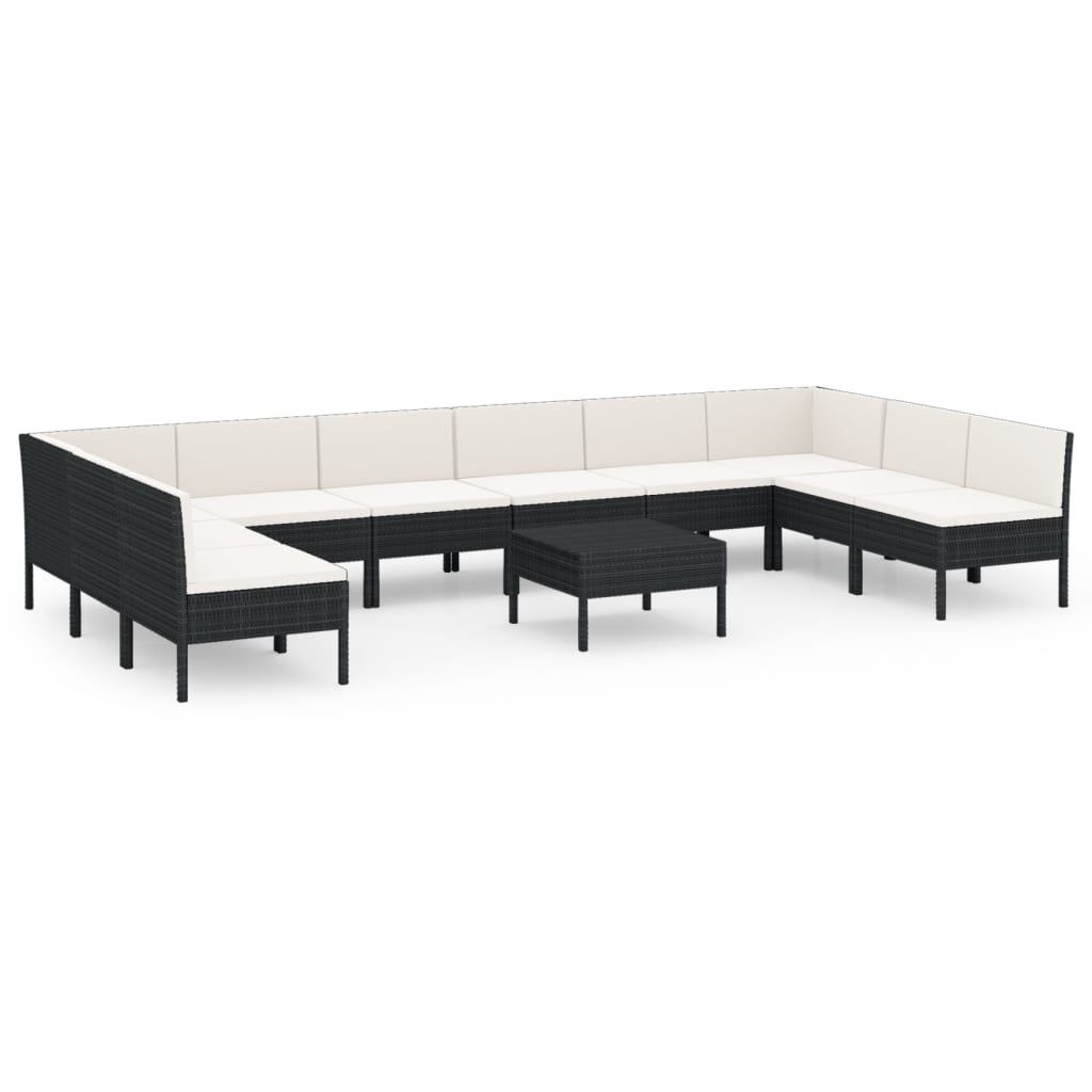 11-delige Loungeset met kussens poly rattan zwart is nu te koop bij PeponiXL, paradijselijk wonen!