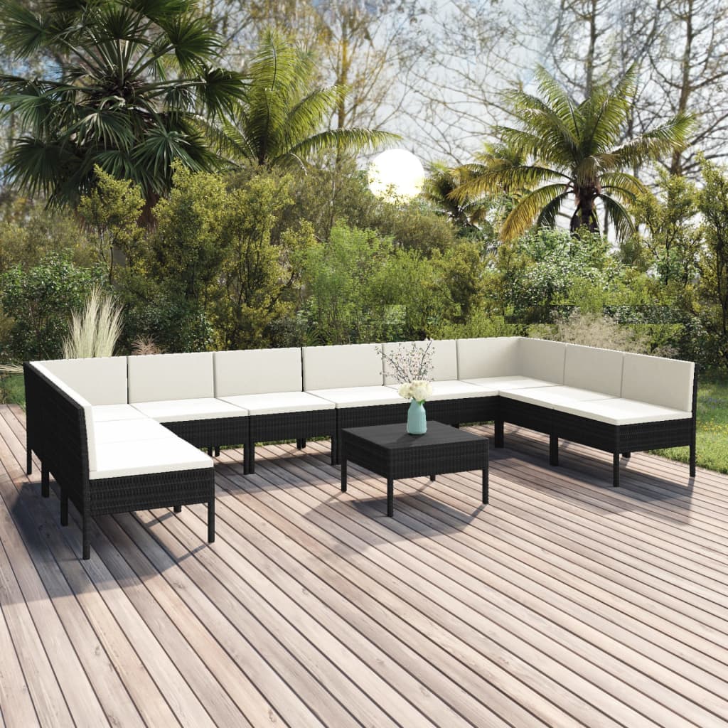 11-delige Loungeset met kussens poly rattan zwart is nu te koop bij PeponiXL, paradijselijk wonen!