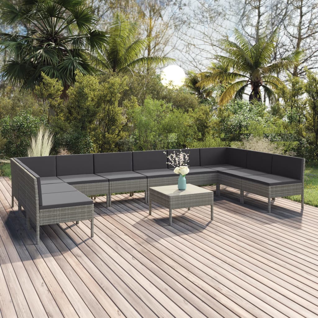 11-delige Loungeset met kussens poly rattan grijs is nu te koop bij PeponiXL, paradijselijk wonen!
