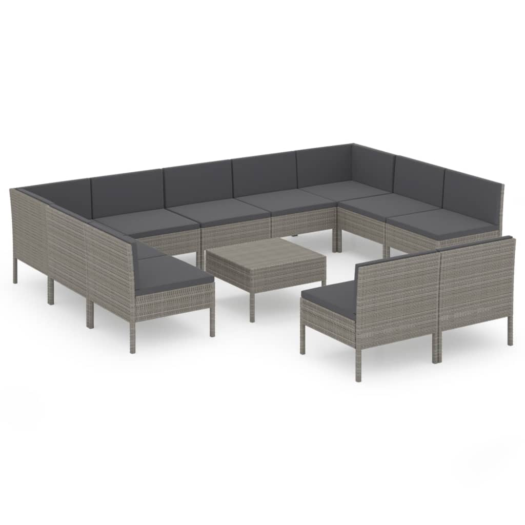 12-delige Loungeset met kussens poly rattan grijs is nu te koop bij PeponiXL, paradijselijk wonen!