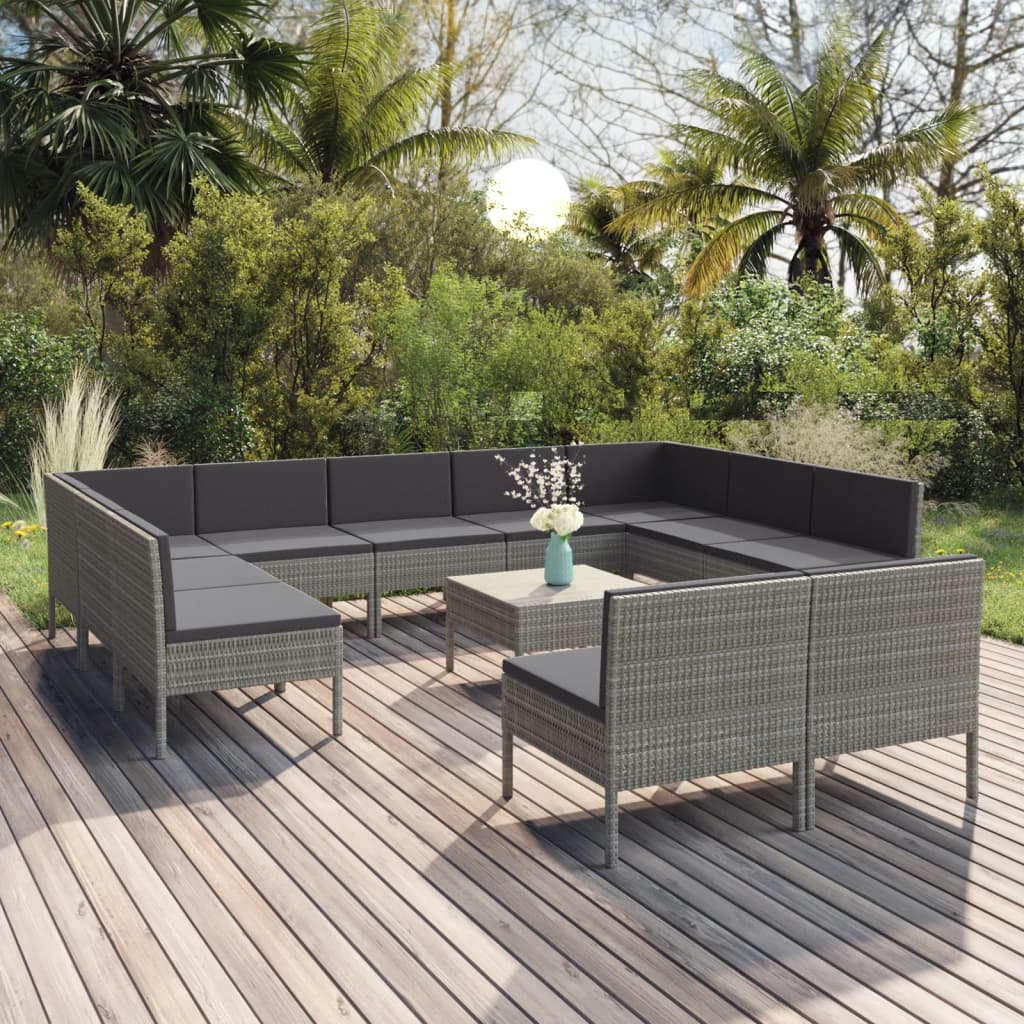 12-delige Loungeset met kussens poly rattan grijs is nu te koop bij PeponiXL, paradijselijk wonen!