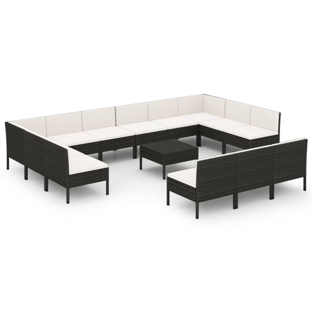 14-delige Loungeset met kussens poly rattan zwart is nu te koop bij PeponiXL, paradijselijk wonen!