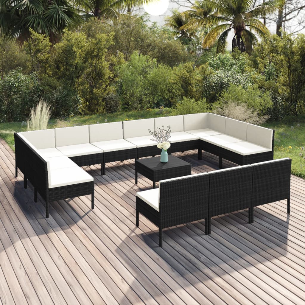 14-delige Loungeset met kussens poly rattan zwart is nu te koop bij PeponiXL, paradijselijk wonen!