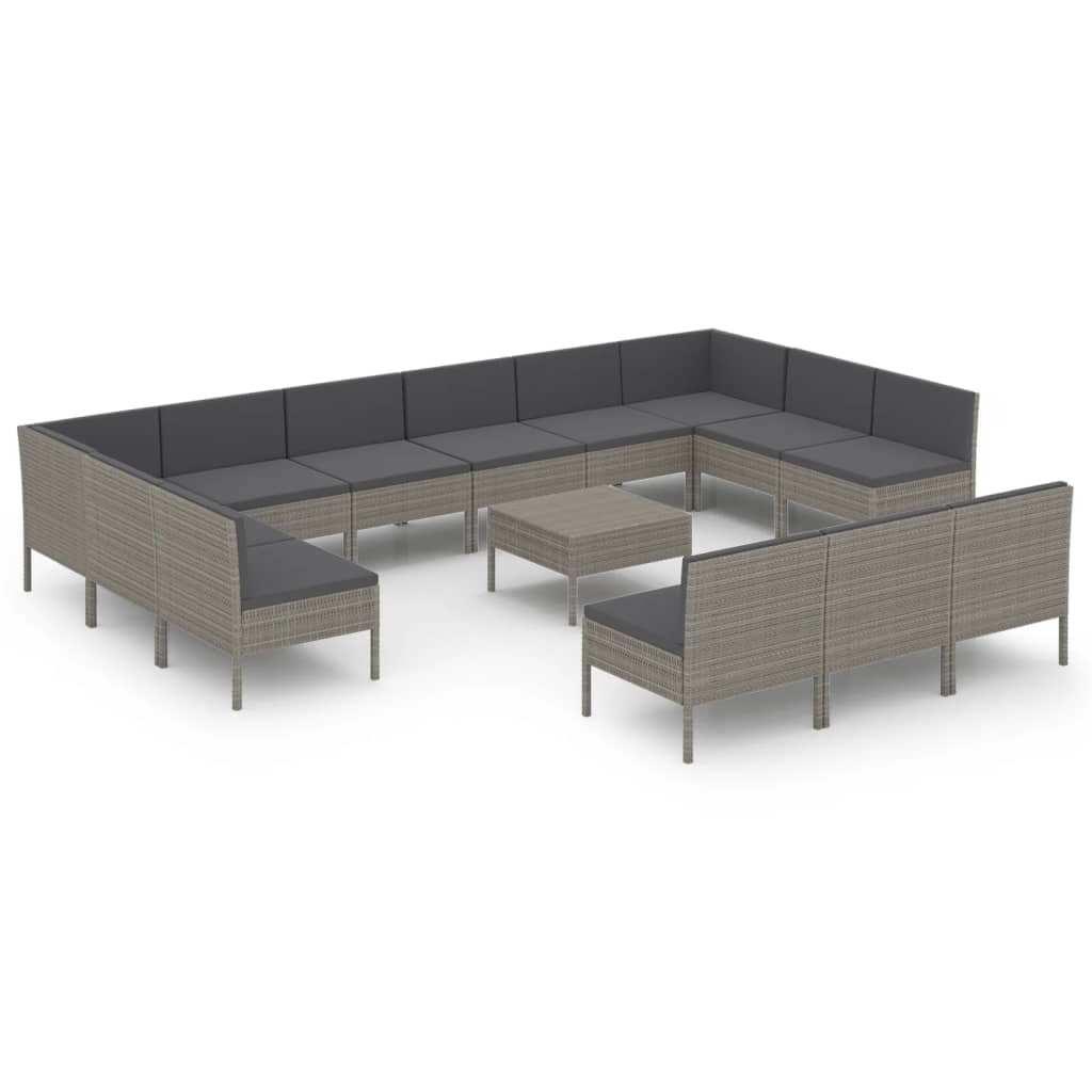 14-delige Loungeset met kussens poly rattan grijs is nu te koop bij PeponiXL, paradijselijk wonen!