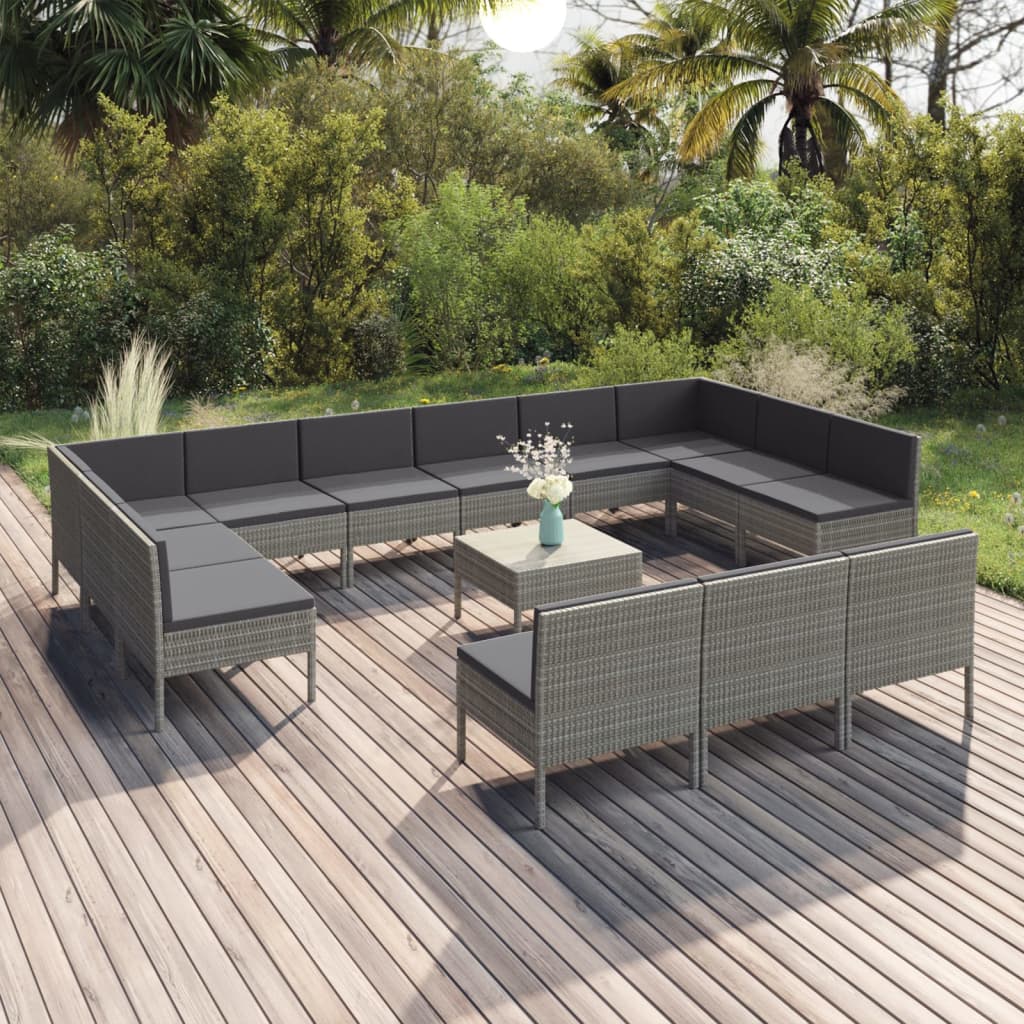14-delige Loungeset met kussens poly rattan grijs is nu te koop bij PeponiXL, paradijselijk wonen!