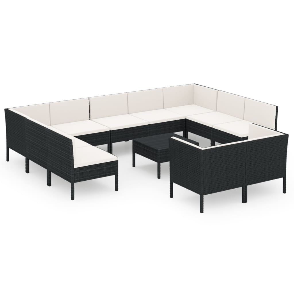 12-delige Loungeset met kussens poly rattan zwart is nu te koop bij PeponiXL, paradijselijk wonen!