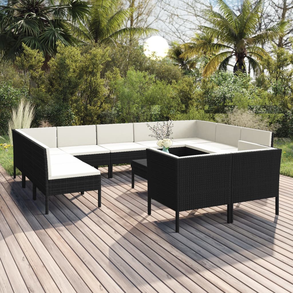 12-delige Loungeset met kussens poly rattan zwart is nu te koop bij PeponiXL, paradijselijk wonen!