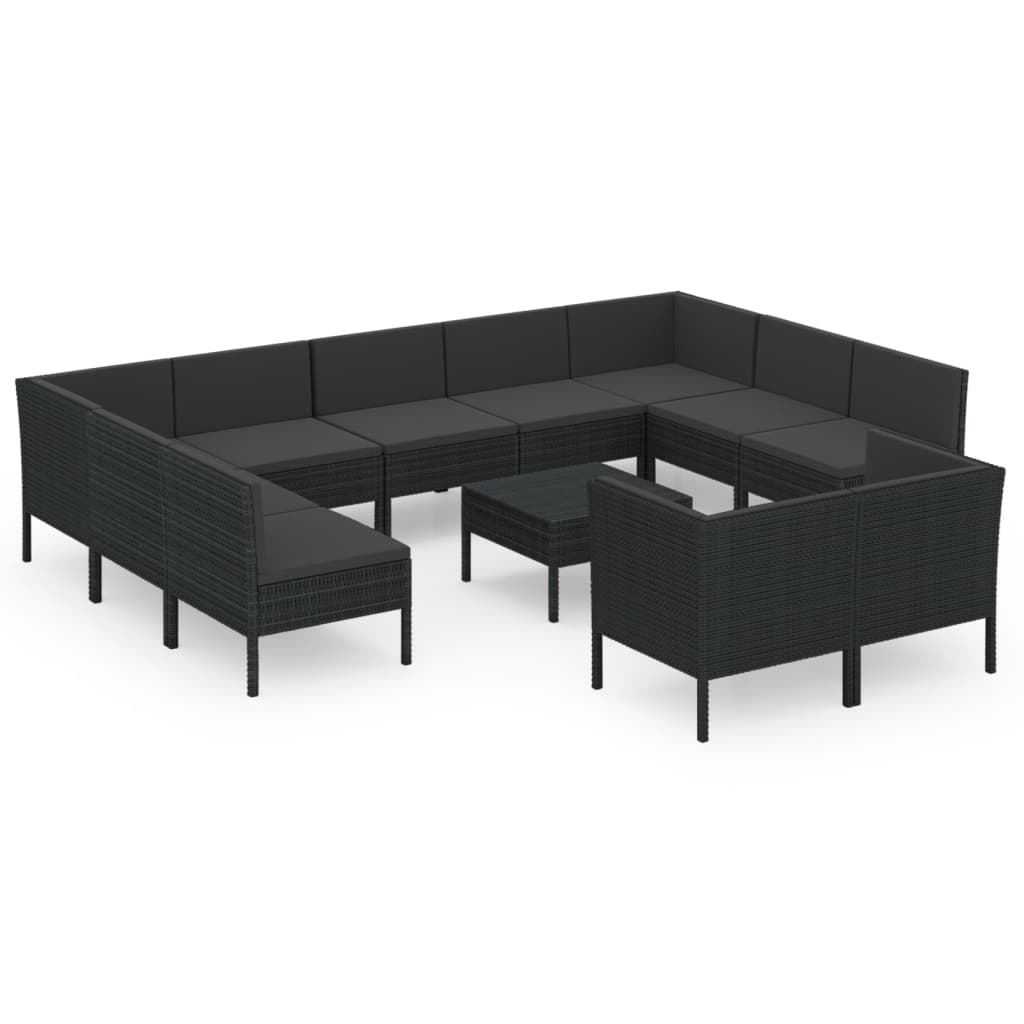 12-delige Loungeset met kussens poly rattan zwart is nu te koop bij PeponiXL, paradijselijk wonen!