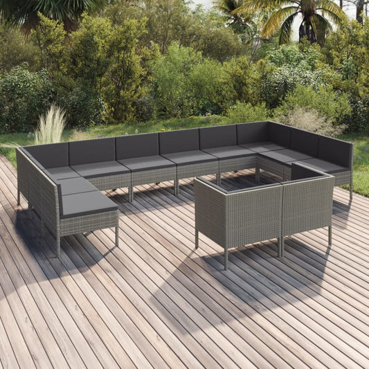 12-delige Loungeset met kussens poly rattan grijs is nu te koop bij PeponiXL, paradijselijk wonen!