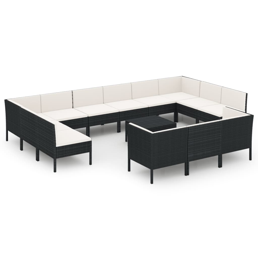 14-delige Loungeset met kussens poly rattan zwart is nu te koop bij PeponiXL, paradijselijk wonen!