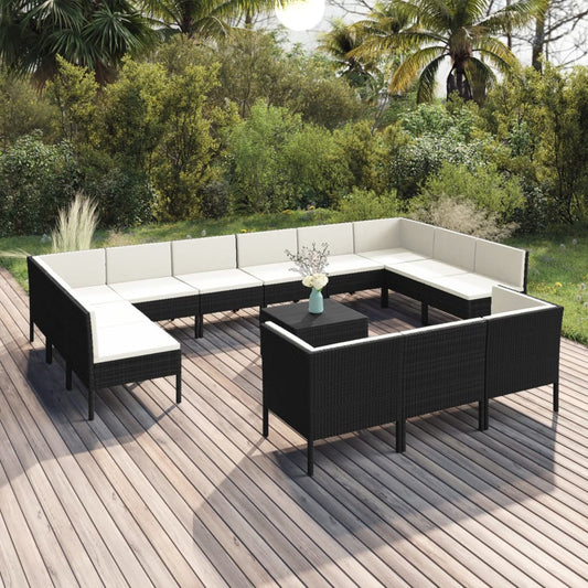 14-delige Loungeset met kussens poly rattan zwart is nu te koop bij PeponiXL, paradijselijk wonen!