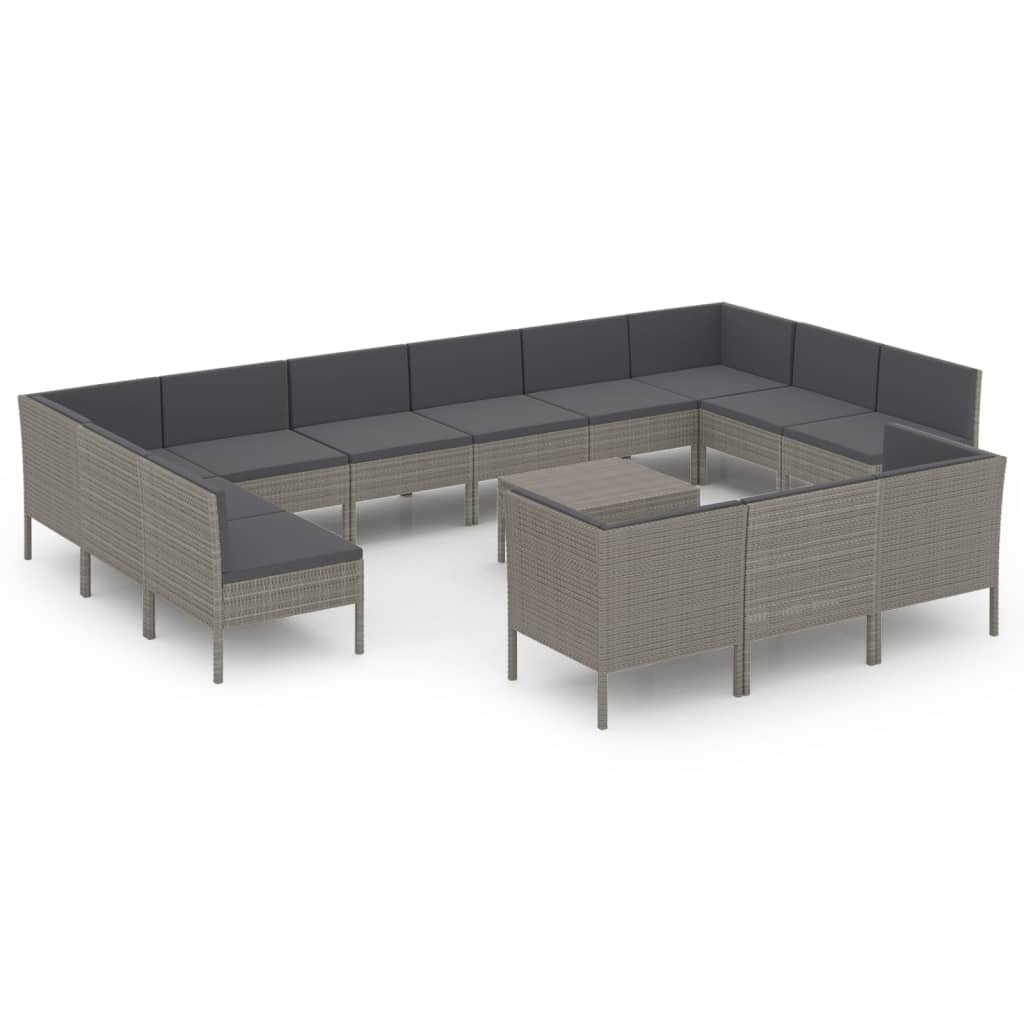14-delige Loungeset met kussens poly rattan grijs is nu te koop bij PeponiXL, paradijselijk wonen!