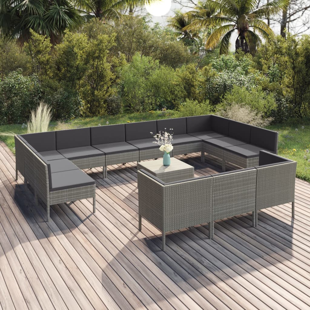 14-delige Loungeset met kussens poly rattan grijs is nu te koop bij PeponiXL, paradijselijk wonen!