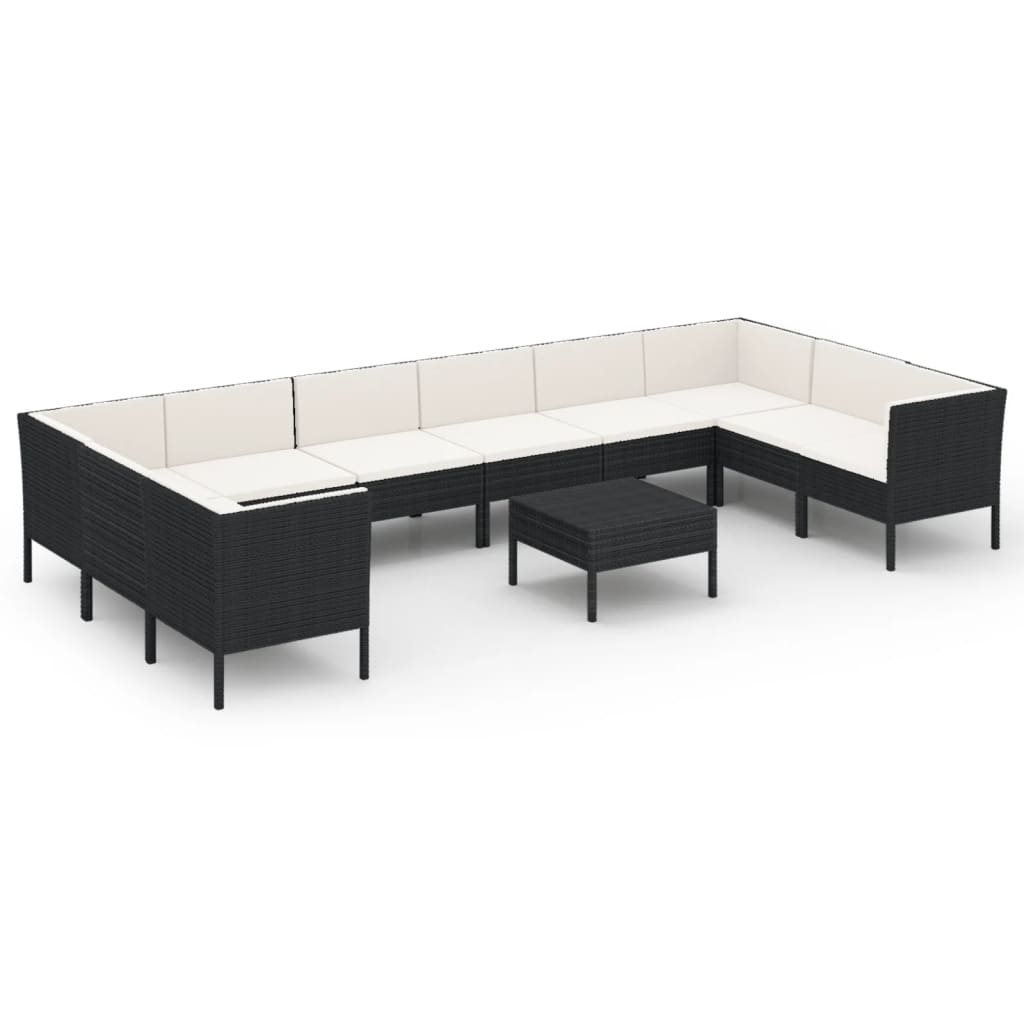 11-delige Loungeset met kussens poly rattan zwart is nu te koop bij PeponiXL, paradijselijk wonen!