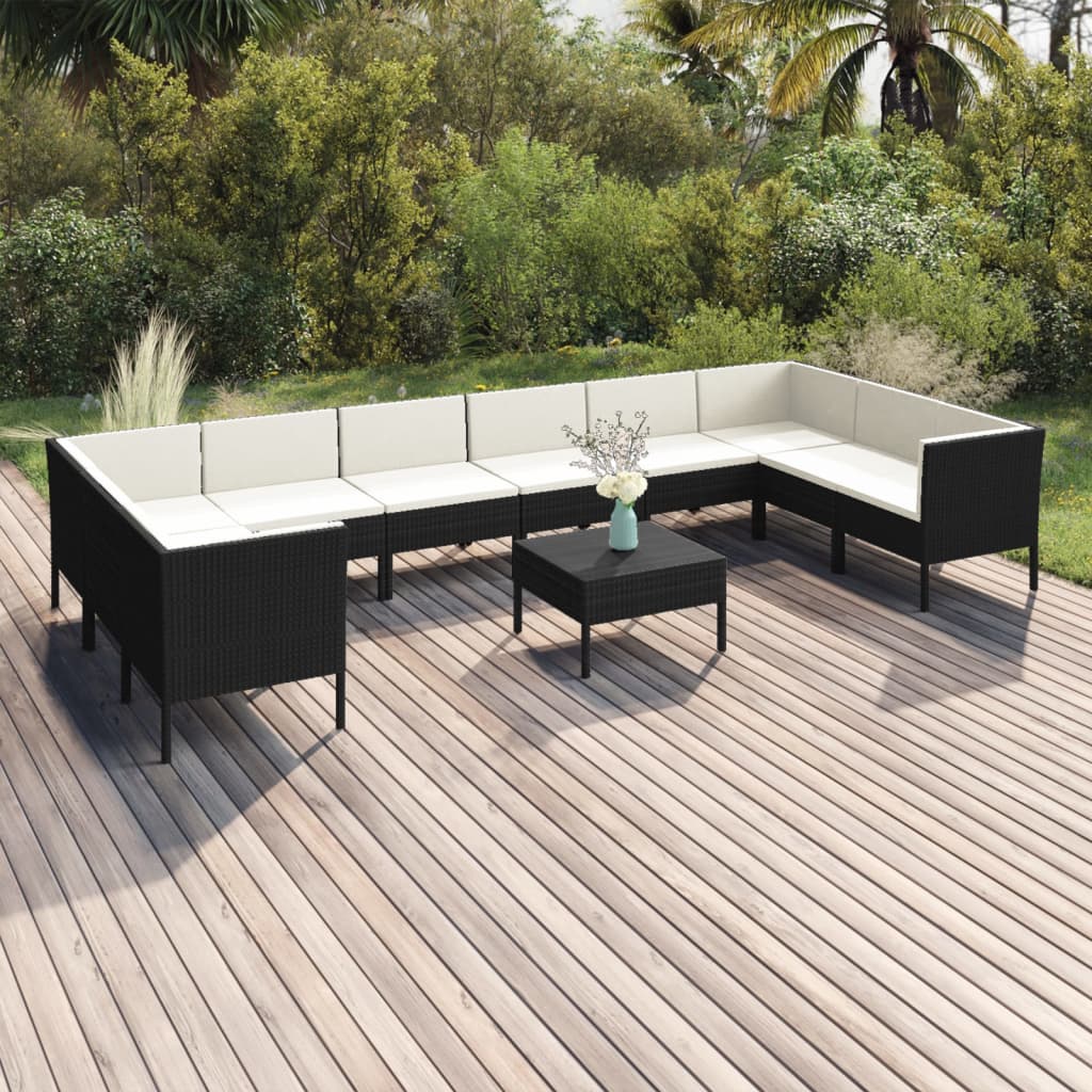 11-delige Loungeset met kussens poly rattan zwart is nu te koop bij PeponiXL, paradijselijk wonen!